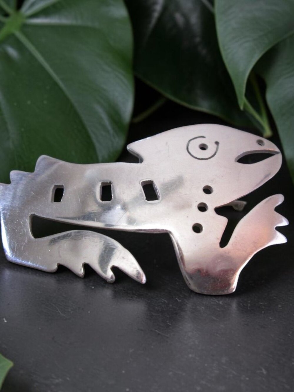 Sterling Silver Brooch AZTEC Origin Myth Crocodile